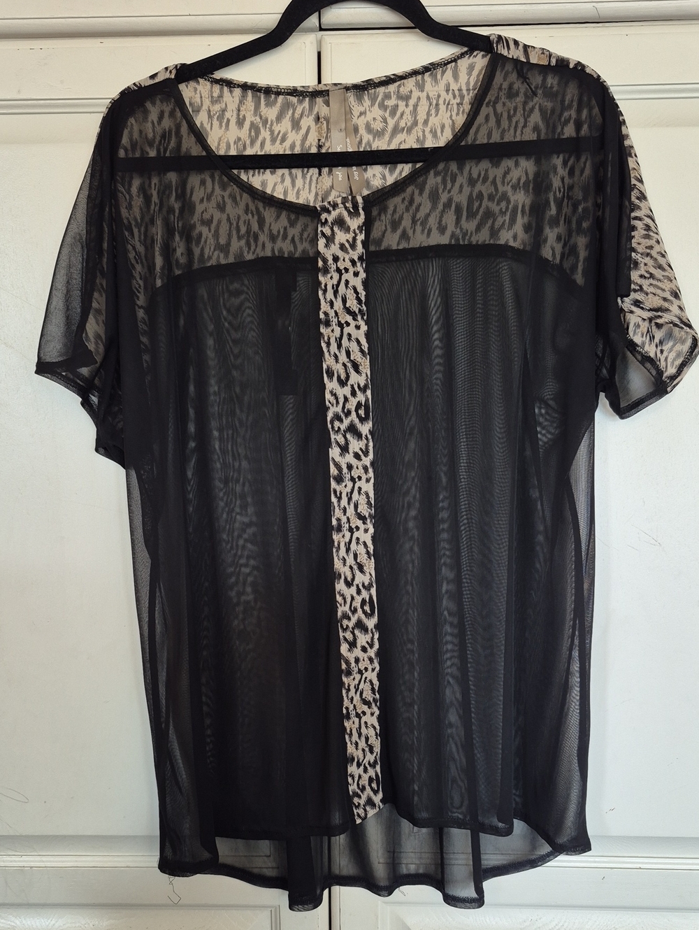Penningtons Black Sheer Blouse with Leopard-Print Trim